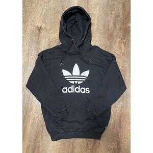 Adidas Hoodie Men's Medium Black Trefoil Sweatshirt Black Pullover Casual